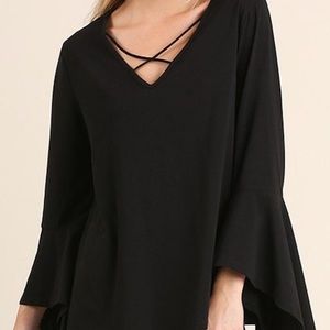 Umgee black criss cross bell sleeve top